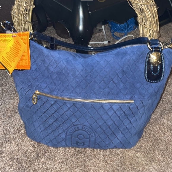 😍NWT Marino Orlandi Made in Italy Blue Suede Purse - Picture 11 of 15
